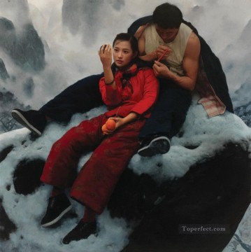 山の朝霧 WYD 中国の女の子 Oil Paintings